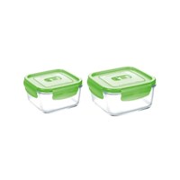 PACK 2 TAPERS DE VIDRIO CUADRADO DE 380 ML Y 760 ML C/ TAPA VERDE