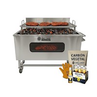 Caja China Parrillera XXL Inox con Visor+Cerveza+Carbon+Guantes