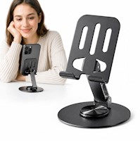 Soporte para Celular de Metal Gris 8562 Ajustable Plegable Giratorio 360°