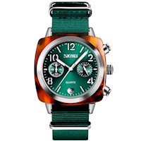 Reloj Dama Skmei 9186 Cuarzo Analógico Moda Lujo Acuático Fecha Clubmaster Verde