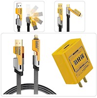 Cargador Carga Rápida de 120W + Cable 4 en 1 USB + Tipo C +Lightning