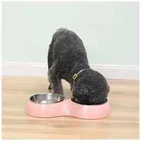 Plato con Doble Cuento para Mascota Comedero Bebedero Perros y Gatos