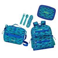 Set Bentgo Mochila Escolar, Lonchera, Porta Lonchera y Cubiertos - Tiburon