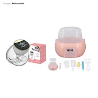 Calentador Y Esterilizador Multifuncional De Biberones Rosado + Extractora Manos Libres