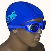 Lentes de Natación Azul y Gorro de licra Azul