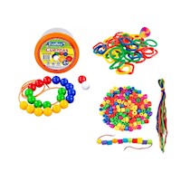 Pack Didáctico Montessori De Eslabones, Cuentas Grandes Y Enhebrados De Colores