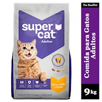 Comida para Gatos Adultos Supercat Carne Pollo Leche 9 kg