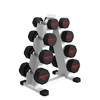 Set de Mancuernas Dodecagonales 52KG + Rack 4 niveles