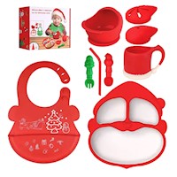 Set Navideño Santa plato babero cubierto vaso rojo para bebe