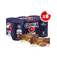 8 SIX PACK LECHE EVAPORADA ENTERA GLORIA 400gr  + 2 Chocolate Taza Slender