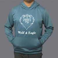 Polera Con Capucha Wolf & Eagle Estampada Azul Acero
