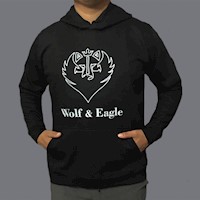 Polera Con Capucha Wolf & Eagle Estampada Negro