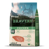 Comida Perro Adulto Grande Bravery Libre de Grano Pollo 12kg