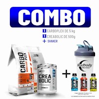 COMBO UNIVERSE NUTRITION - CARBO PLEX 5 KG. NARANJA + CREABOLIC 500 GR. + SHAKER