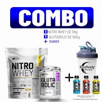 COMBO UNIVERSE NUTRITION - NITRO WHEY 3 KG. COOKIE + GLUTABOLIC 500 GR. + SHAKER