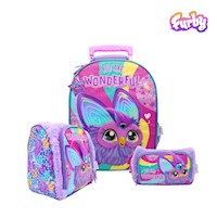 Pack Escolar Maleta + Lonchera + Cartuchera Furby Lila