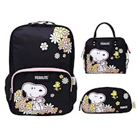 Set Escolar Snoopy Negro Mochila + Lonchera + Cartuchera