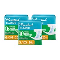 Pañal PLENITUD Classic Verde Talla G - Paquete 20un Plancha 3u