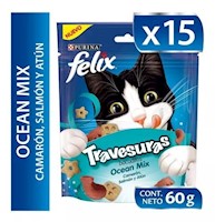 Snacks Para Gato Felix Ocean Mix Caja 15 Unidades De 60g