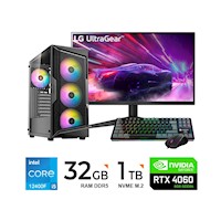 PC INTEL I5-12AVA 32GB RAM/1TB PCIE NVME/VIDEO RTX4060 8GB GDDR6/MONITOR 23.8 165HZ 1MS/TECLADO Y MOUSE MECANICO