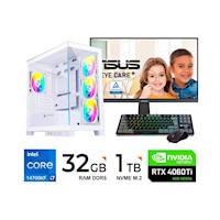 PC I7-14700KF, 5.6GHz / 32GB DDR5 - 6000MHz / 1TB SSD M.2 / VIDEO RTX 4060Ti - 8GB/ FUENTE CERTIFICADA 750W / MONITOR 27'' FHD, 100Hz / KIT MECÁNICO TECLADO, MOUSE 2 EN 1