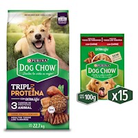 Dog Chow Triple Proteína 22.7 kg + Dog Chow Adulto Carne 100 g (Caja x15 unid)