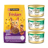 FRISKIES SELECCIÓN ESPECIAL GATOS 7.5KG + FANCY FEAST TRUCHA LATA 3OZ X 3UND