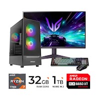 PC RYZEN 7 7700X, 5.4GHz 32GB DDR5/ 1TB SSD/ VIDEO RX 6650 XT 8GB GDDR6/ MONITOR 24", 180Hz / TECLADO Y MOUSE