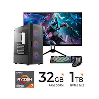 PC Ryzen 7 5700G, 32GB DDR4, RX580, 1TB SSD, Monitor 27" FHD 100Hz, Kit Antryx