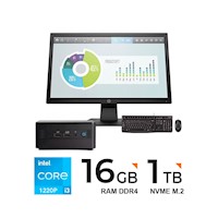 PC Intel 12 Pro i3-1220P 16GB RAM SSD 1TB Monitor 19.5" Kit Teclado+Mouse