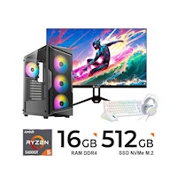 PC Gamer Ryzen 5 5600GT, B550M, 16GB RAM, 512GB SSD, Monitor 23.8", Kit 3 en 1