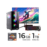 PC Gamer Ryzen 5 5600GT, A520M, 16GB RAM, 1TB SSD, Monitor 23.8", Kit 3 en 1