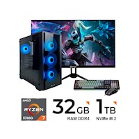 PC Gamer Ryzen 7 5700G, B550M, 32GB RAM, 1TB SSD, Monitor 27", Kit 2 en 1