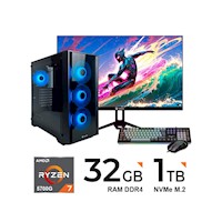 PC Gamer Ryzen 7 5700G, B550M, 32GB RAM, 1TB SSD, Monitor 23.8", Kit 2 en 1