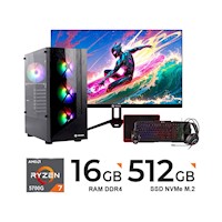 PC Gamer Ryzen 7 5700G, B550M, 16GB RAM, 512GB SSD, Monitor 23.8", Kit 2 en 1