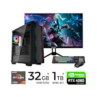 PC Gamer Ryzen 7 5700X ,B500M, 32GB DDR4, 1TB SSD, RTX 4060, Enfriamiento Líquido, 750W, Monitor 27", Kit Gamer