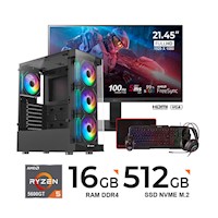 PC RYZEN 5 5600GT, 4.60GHz 16GB DDR4, 512GB SSD MONITOR 21.45" FHD, 100Hz KIT TECLADO, MOUSE 4 EN 1/ FREEDOS