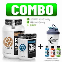 COMBO ADN - PRO MASS XL 2 KG. VAINILLA + PREADN 600 GR. FRUIT PUNCH + SHAKER