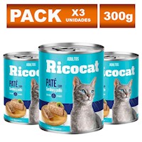 Comida Enlatada para Gato Ricocat Adulto de Sardina Y Pollo 330g x3