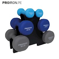 Set de mancuernas de neopreno PROIRON de 1KG, 4KG Y 5KG + Rack