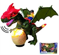 DINOSAURIO VERDE CON NIÑO LUCES Y SONIDO REALISTA