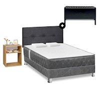 Juego de Dormitorio Forli Acqua Gris 2PLZ + Parrilla Mr Grill Portátil Rectangular + Velador Turin Beige