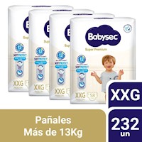 Pack 4 Pañal Bebé Babysec Packeton Super Premium XXG 58 un