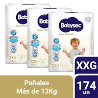Pack 3 Pañal Bebé Babysec Packeton Super Premium XXG 58 un
