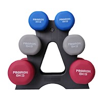 Set de Mancuernas de Neopreno de 4KG, 5KG Y 8KG + Rack