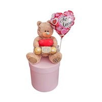 Pack San Valentín Oso Marrón con Bombones Ferrero Rocher y Caja Rosa
