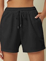 Shorts deportivos de cintura con cordón - L, Negro