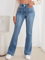 Jeans de pierna amplia con bolsillo oblicuo - M, Azul lavado medio