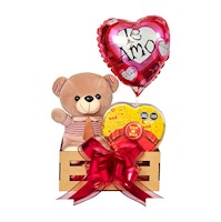 Canasta San Valentín con Chocolates y Peluche Osito Amor