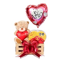 Canasta San Valentín con Chocolates y Peluche Osito Corazón